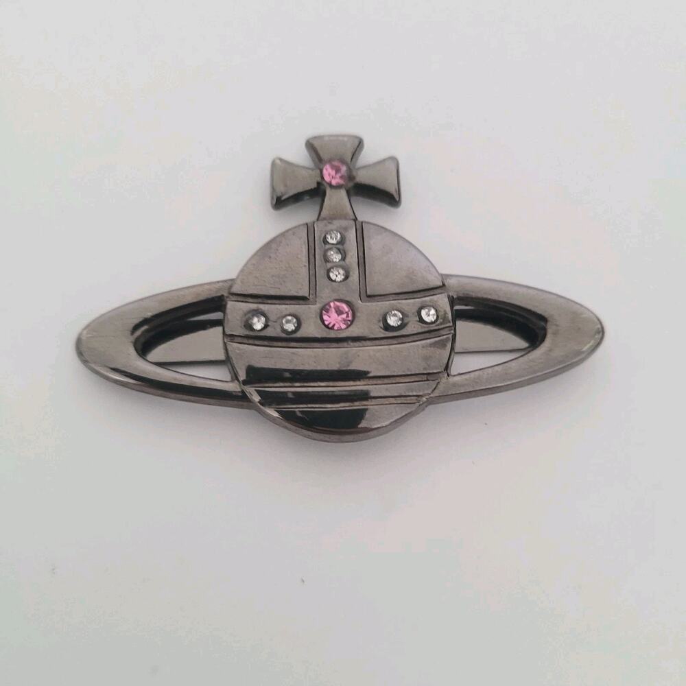 Vivienne Westwood Orbit 2" Charm Pedant Gun Metal‎ Pink Righstones Logo